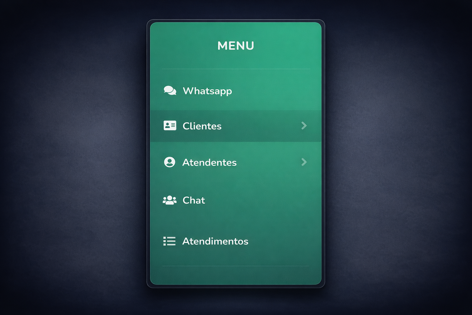 Menu interno do sistema